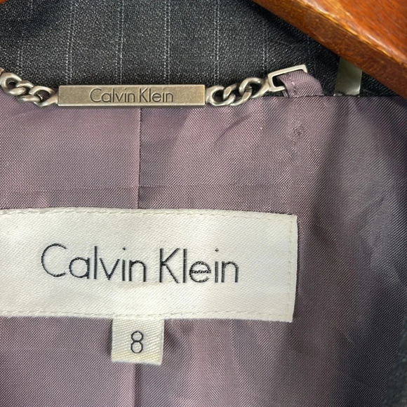 CALVIN KLEIN Pinstripe Structured Blazer Single Breasted Dark Grey Preppy Size 8 - Picture 8 of 12